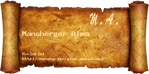 Mansberger Alma névjegykártya
